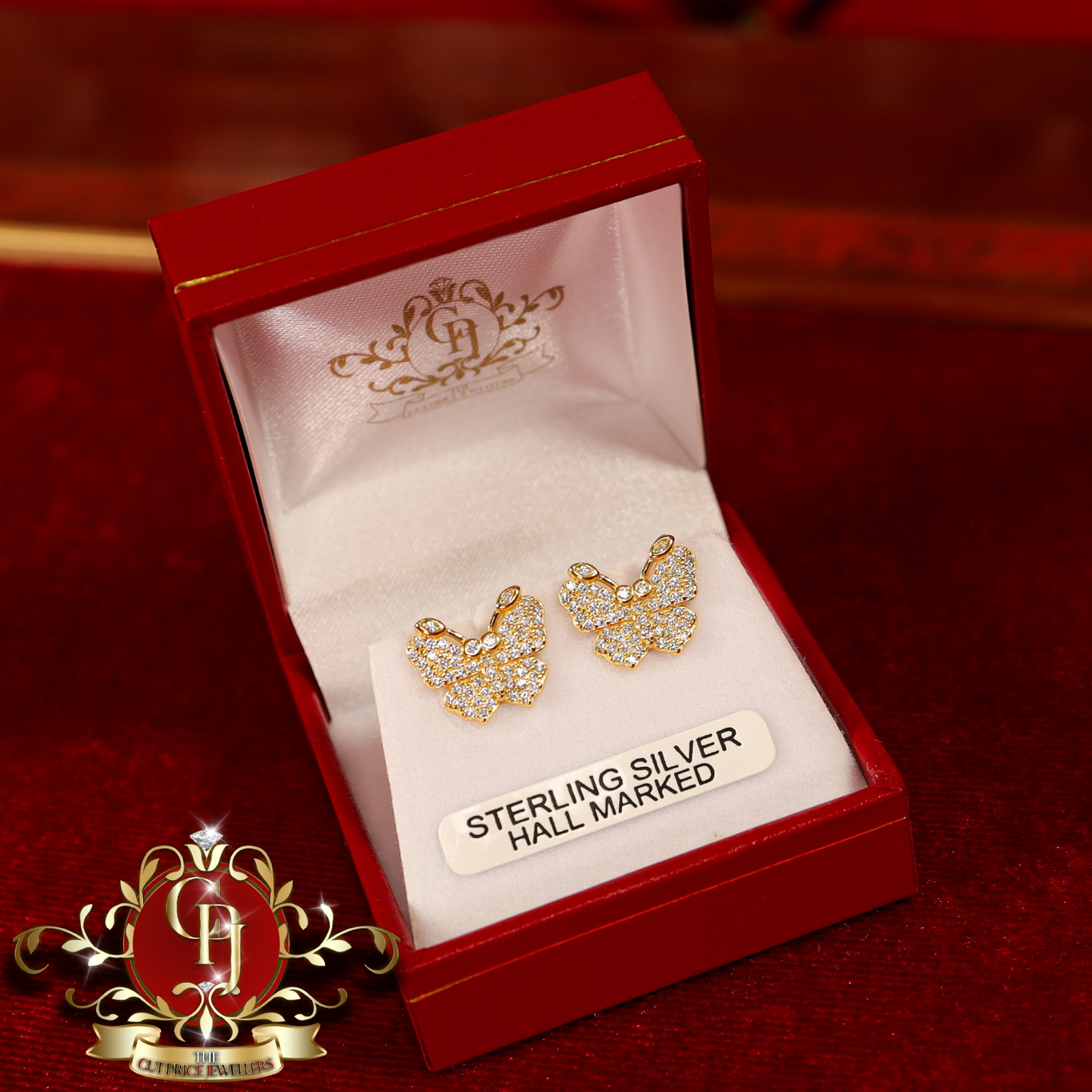 CHRISTMAS DROP NO.6: "Ivy Butterfly" Stud Earrings (Gold-Plated with Cubic Zirconia) | The Cut Price Jewellers