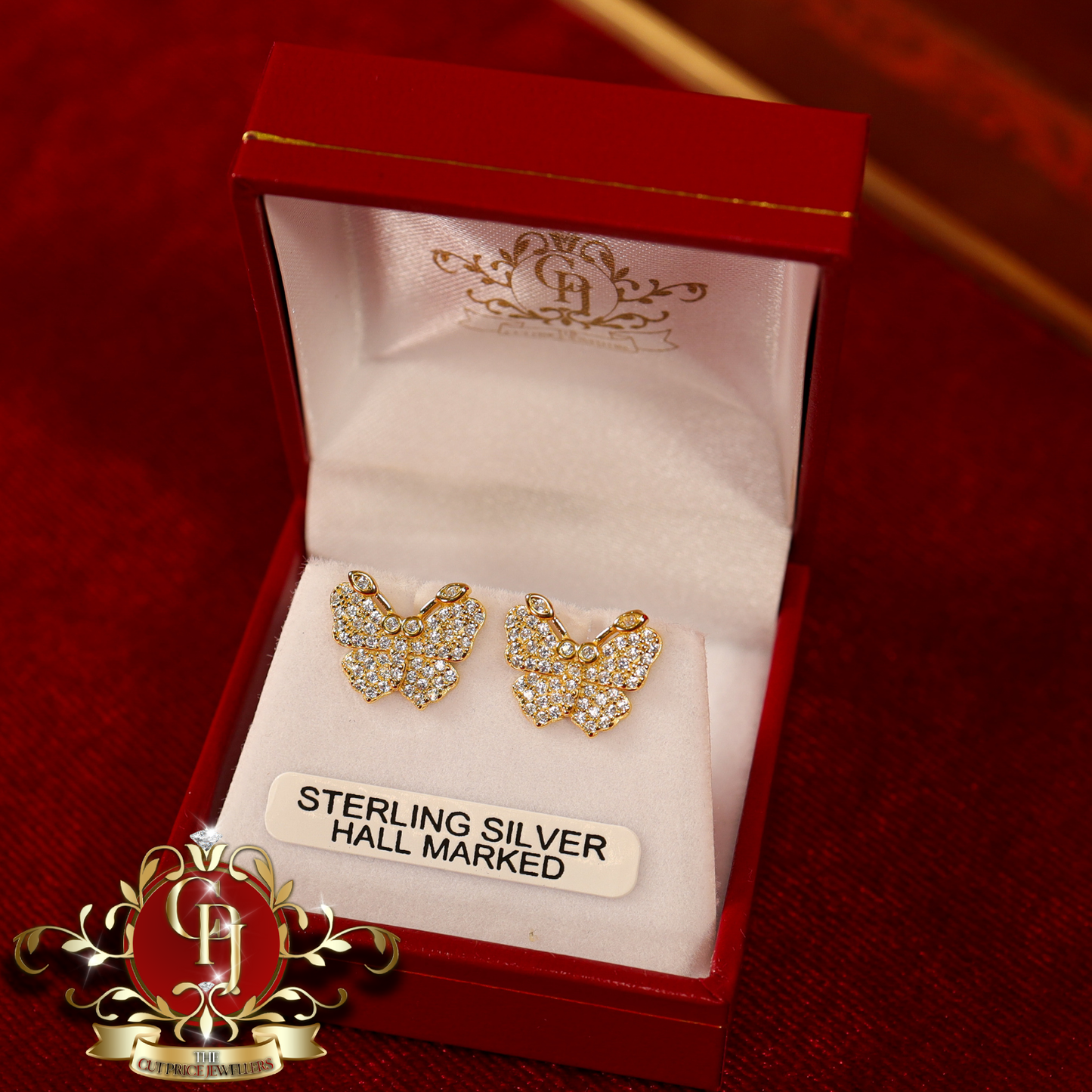 CHRISTMAS DROP NO.6: "Ivy Butterfly" Stud Earrings (Gold-Plated with Cubic Zirconia) | The Cut Price Jewellers