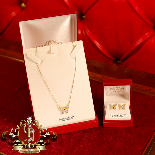 CHRISTMAS DROP NO.5: The "Joy" Butterfly Set (Gold-Plated with Cubic Zirconia) | The Cut Price Jewellers