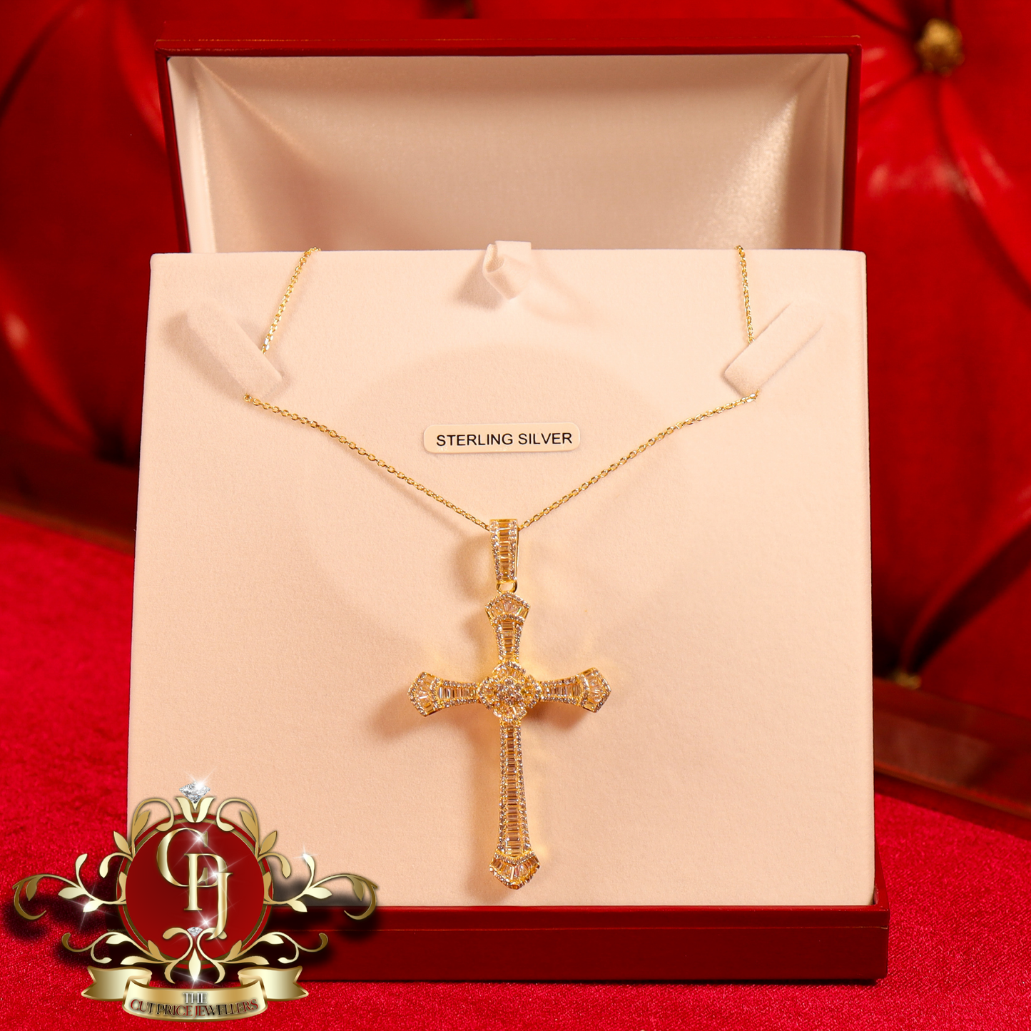 Gold-Plated Chain & Cross with Cubic Zirconia “Madison”  | The Cut Price Jewellers