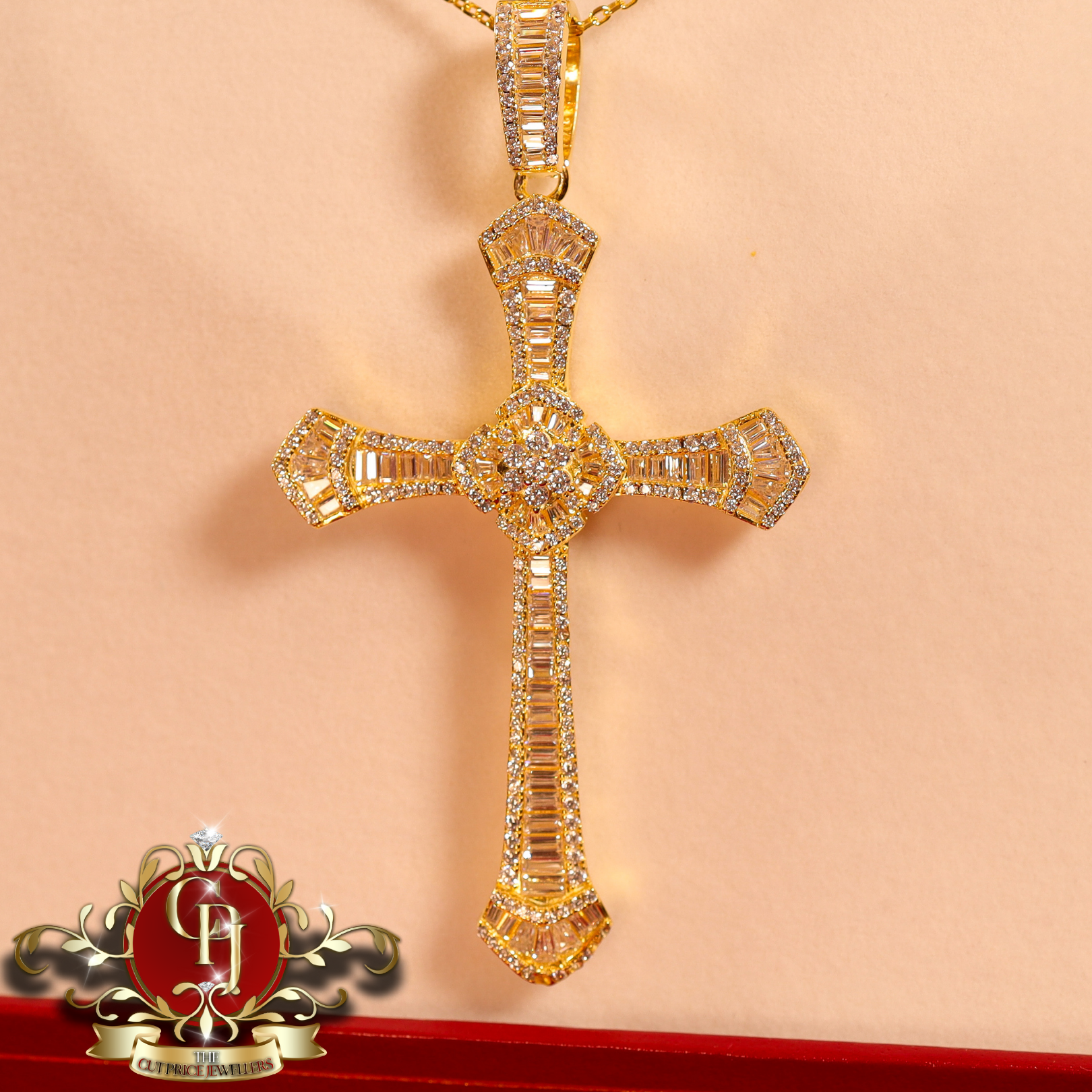 Gold-Plated Sterling Silver Chain & Cross with Cubic Zirconia