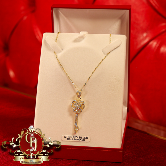 CHRISTMAS DROP NO.6: The "Mariah Butterfly Key" Pendant & Chain (Gold-Plated with Cubic Zirconia) | The Cut Price Jewellers