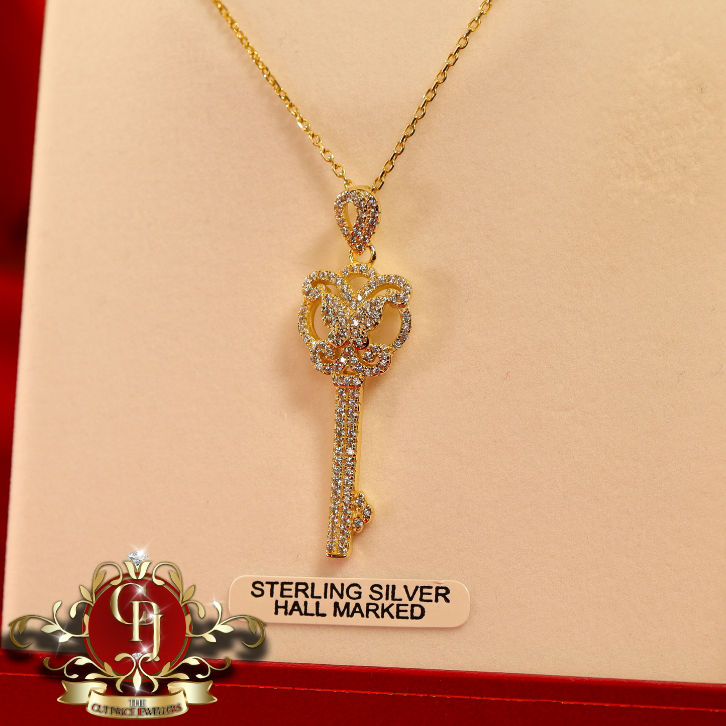 CHRISTMAS DROP NO.6: The "Mariah Butterfly Key" Pendant & Chain (Gold-Plated with Cubic Zirconia) | The Cut Price Jewellers