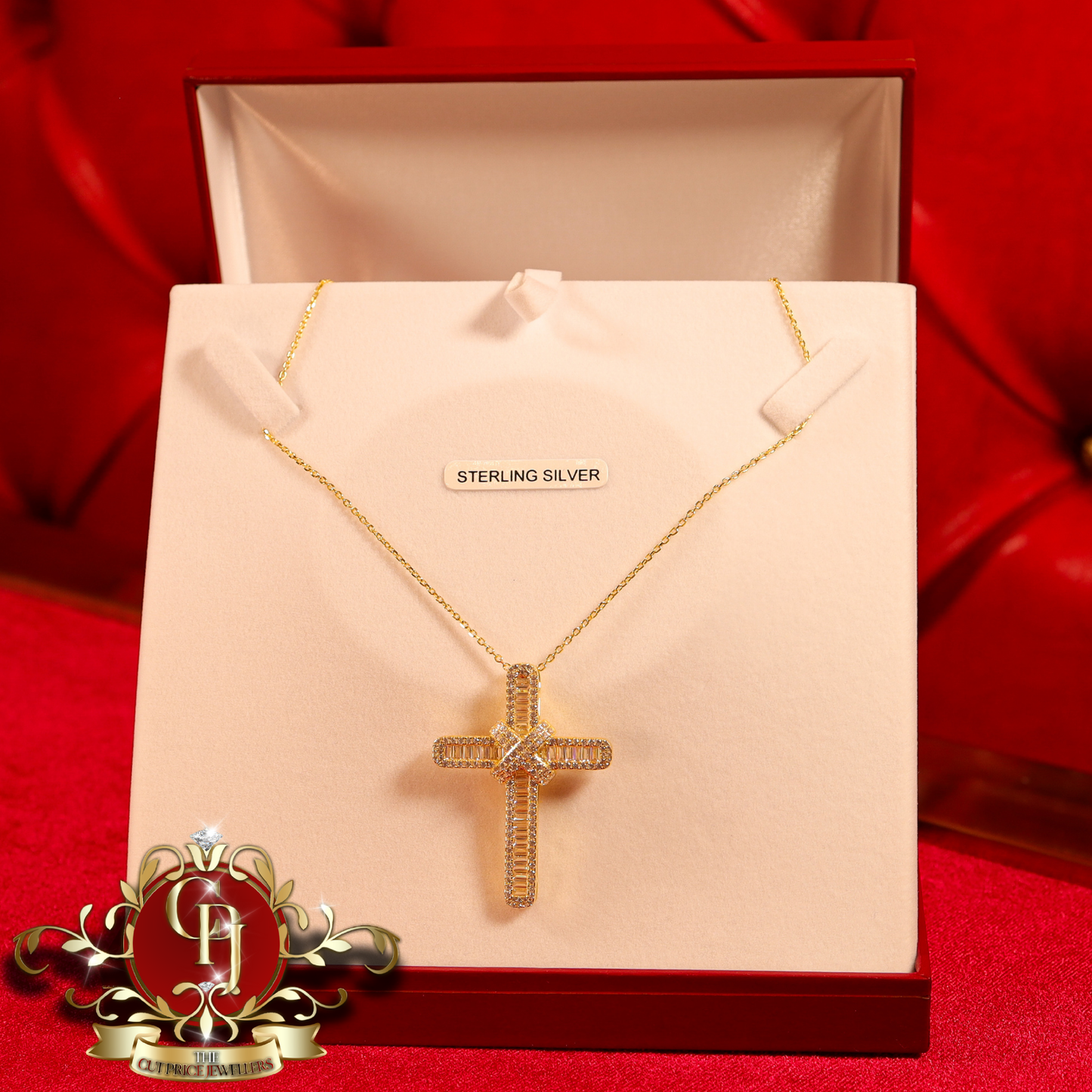 Gold-Plated Chain & Cross with Cubic Zirconia “Molly”  | The Cut Price Jewellers