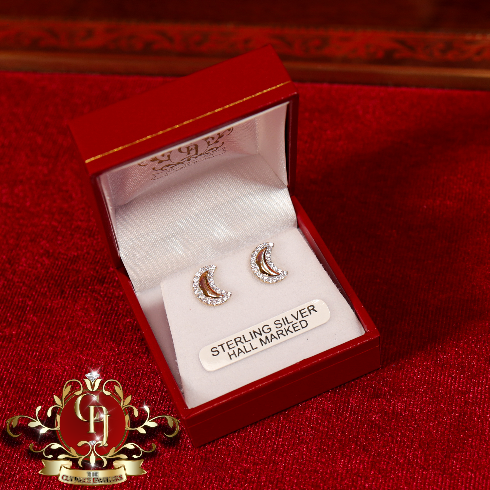 The "Moon" Studs (Gold-Plated with Cubic Zirconia)