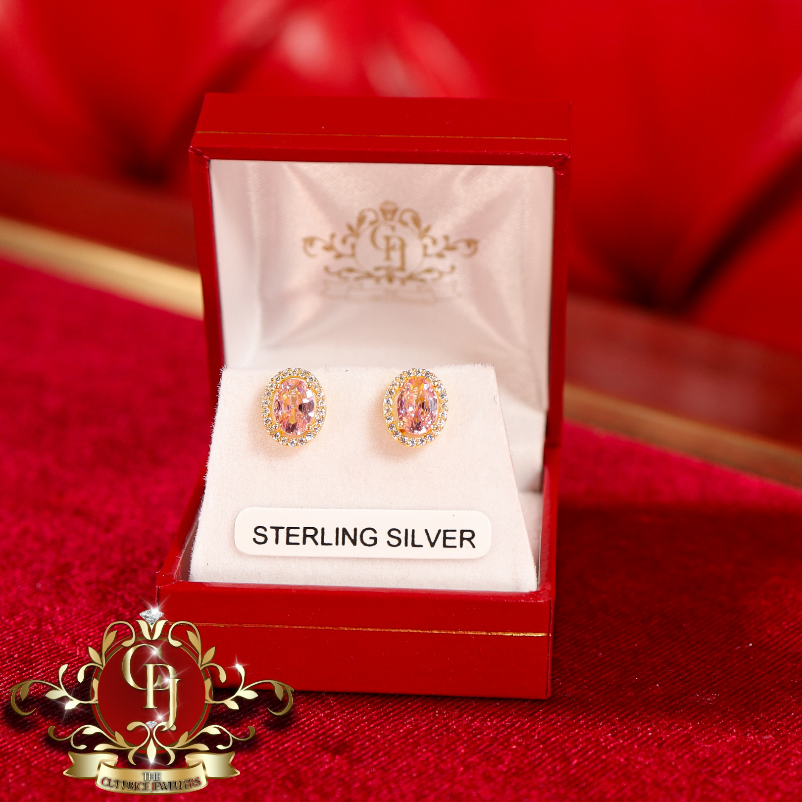 The "2-in-1" Oval Studs (Gold-Plated with Pink Cubic Zirconia)