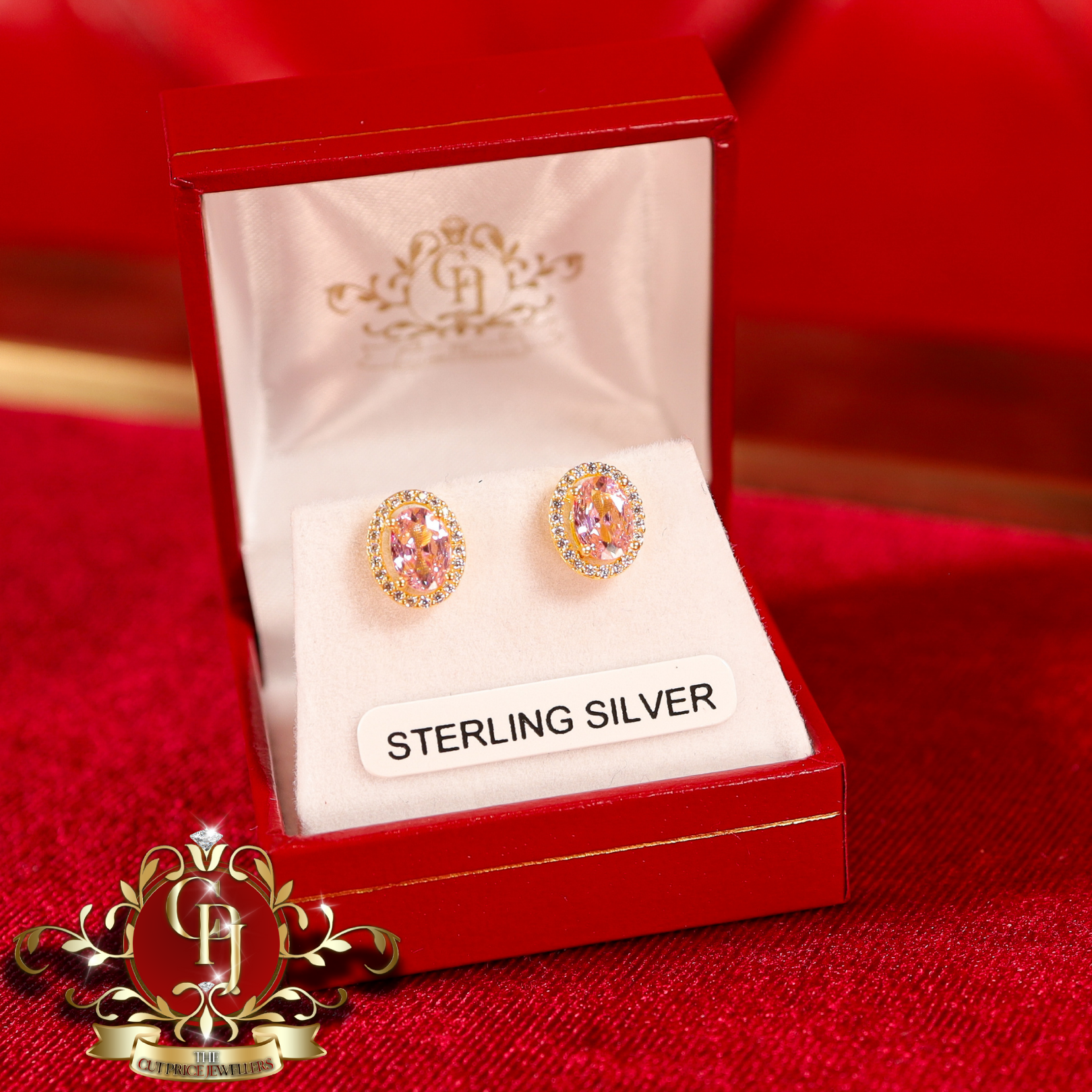 The "2-in-1" Oval Studs (Gold-Plated with Pink Cubic Zirconia)