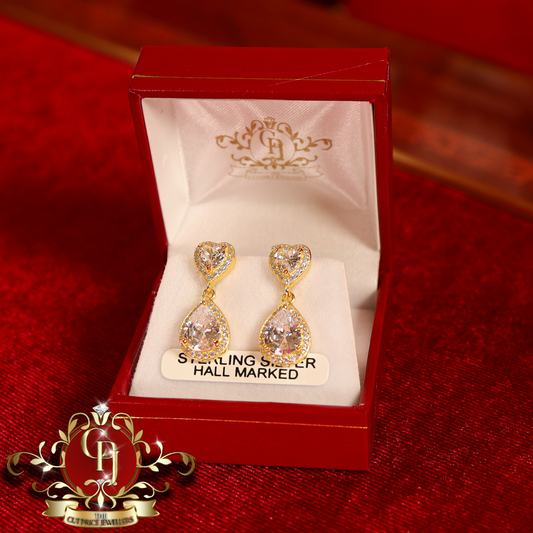 CHRISTMAS DROP NO.5: "Paris" Pear Drop Earrings (Gold-Plated with Cubic Zirconia) | The Cut Price Jewellers