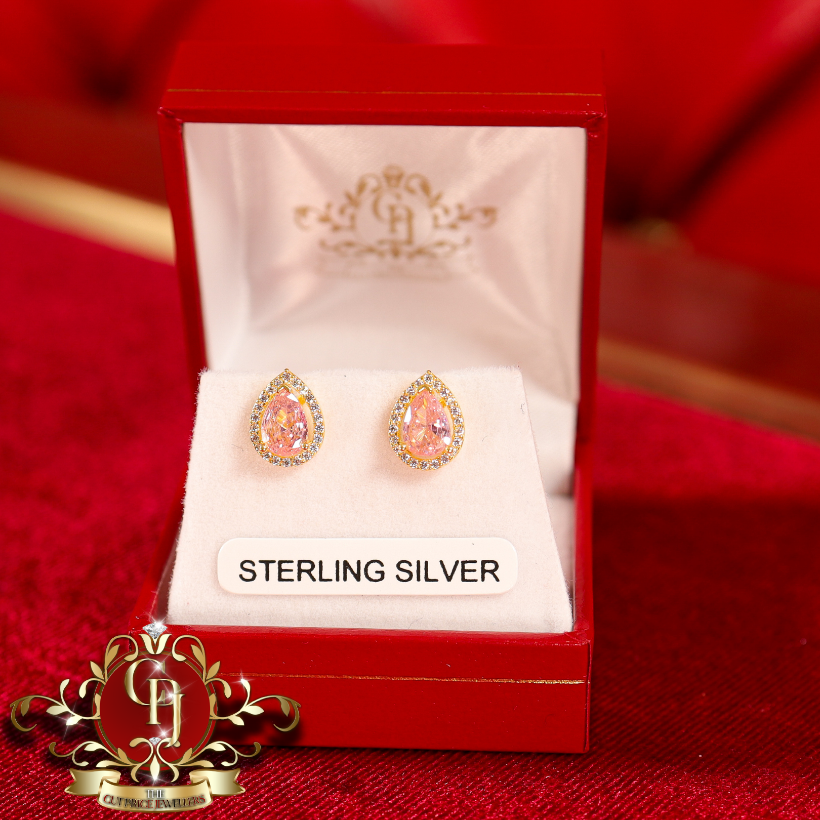 The "2-in-1" Pear Studs (Gold-Plated with Pink Cubic Zirconia)