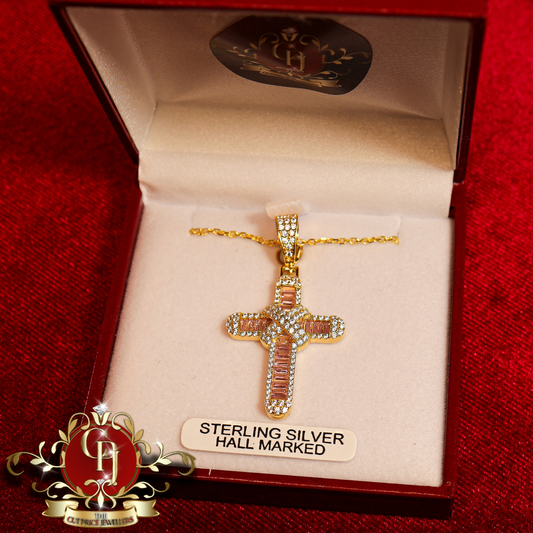 Sterling Silver Pink Cross 2 (Gold-Plated) | The Cut Price Jewellers