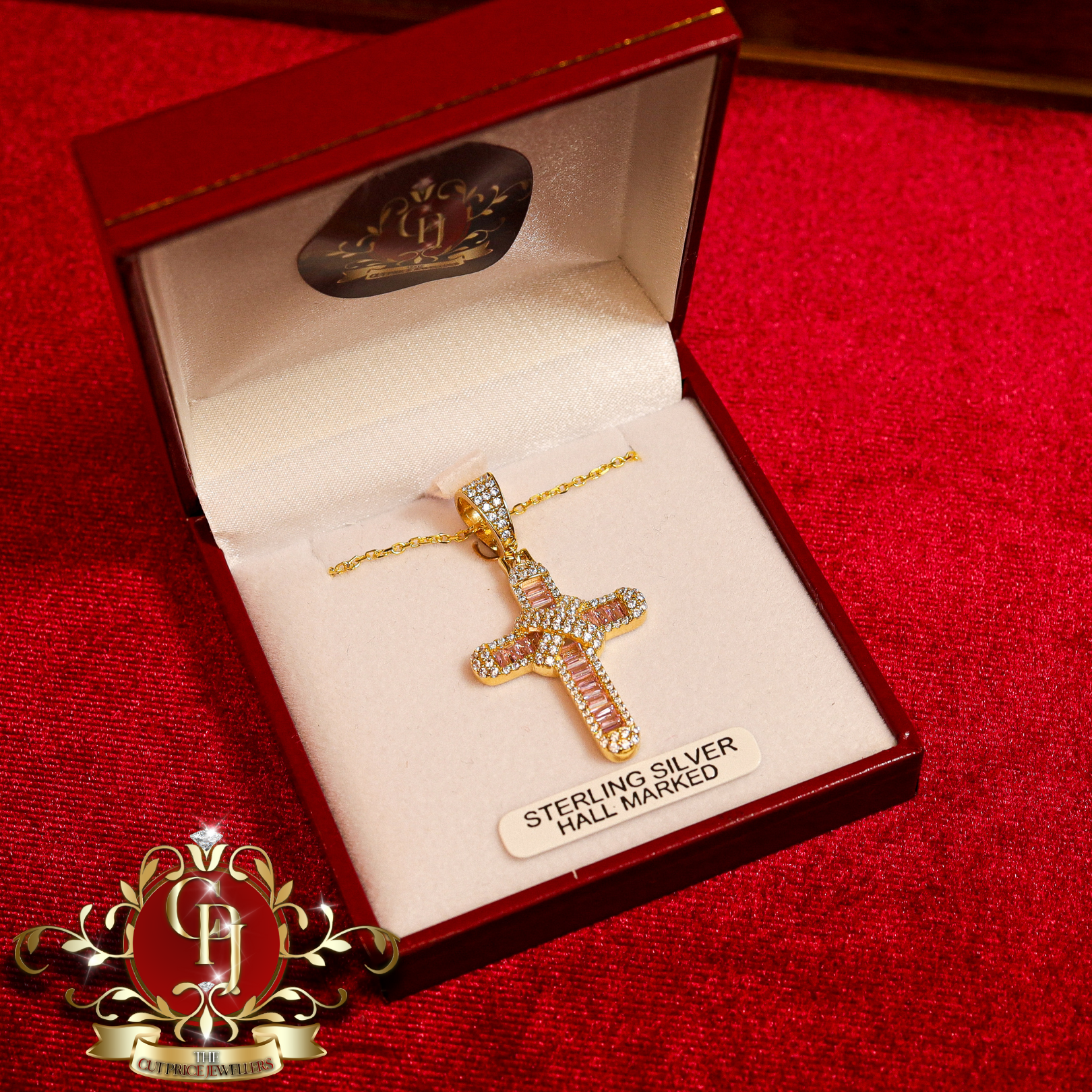 Sterling Silver Pink Cross 2 (Gold-Plated)