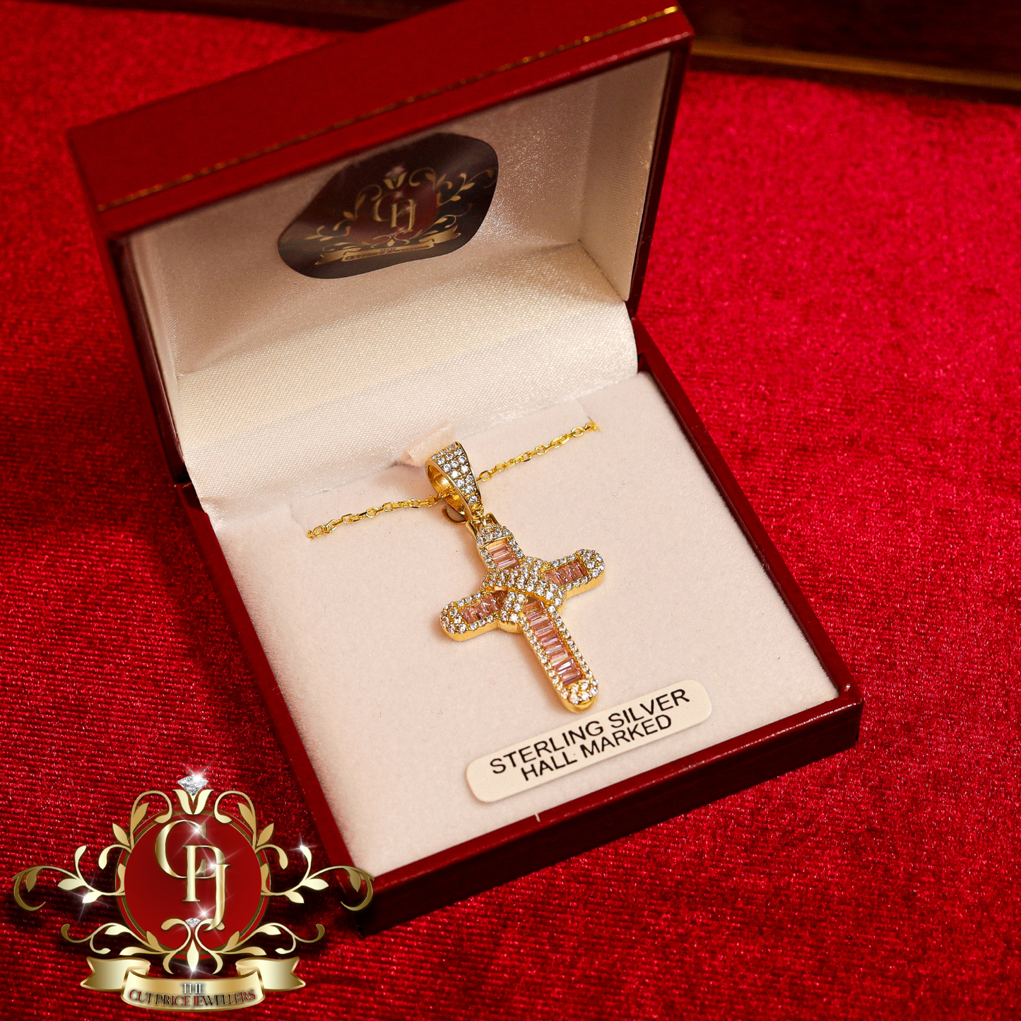 Sterling Silver Pink Cross 2 (Gold-Plated) | The Cut Price Jewellers