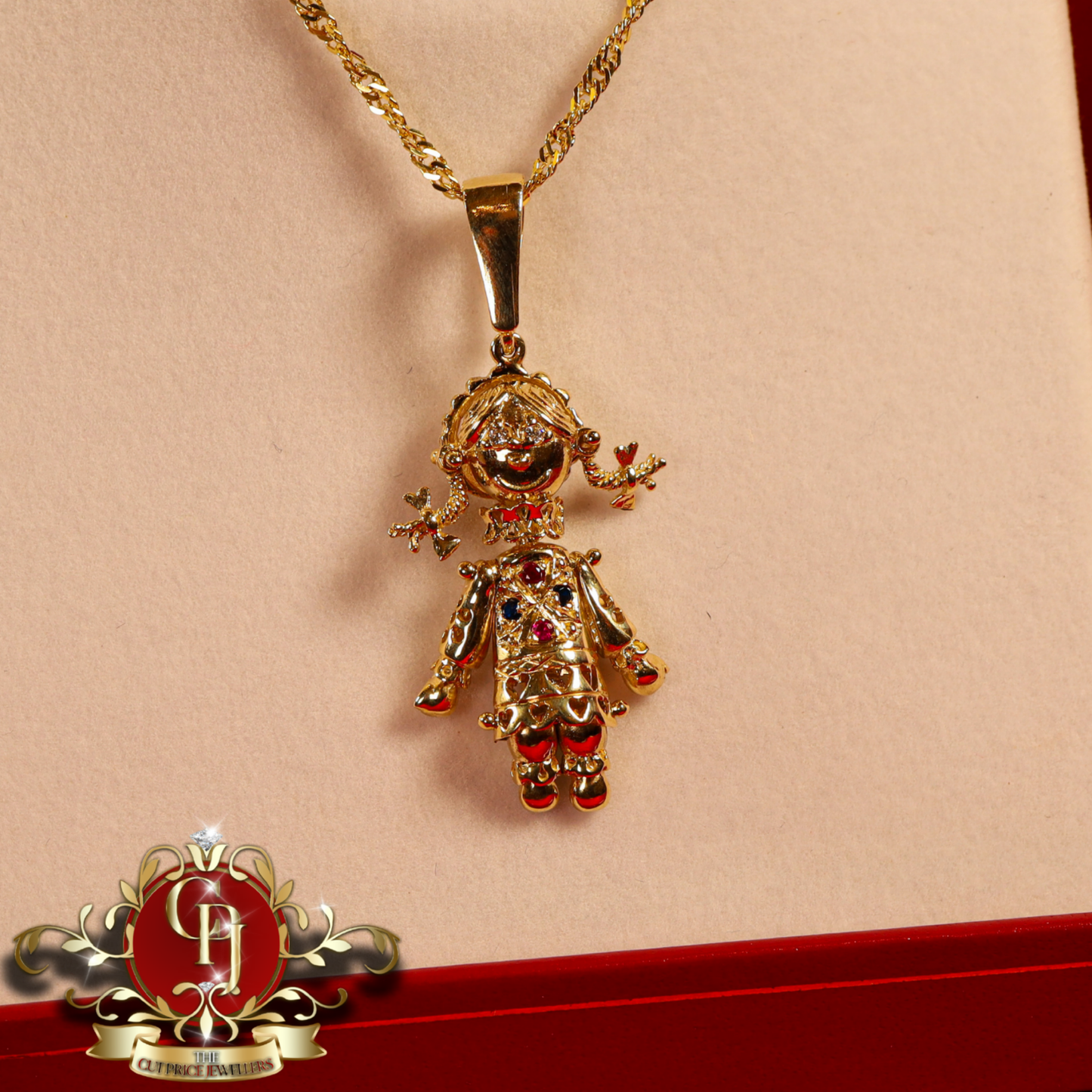 9ct Gold "Doll" Pendant with Prince of Wales Chain | The Cut Price Jewellers
