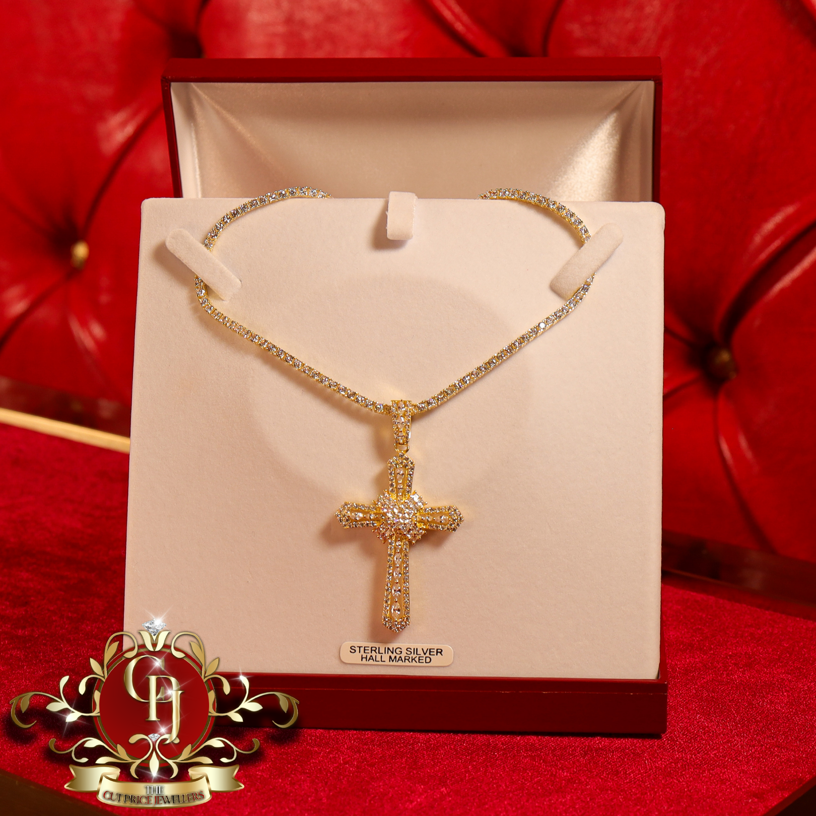 Gold-Plated Sterling Silver Cross & Tennis Chain