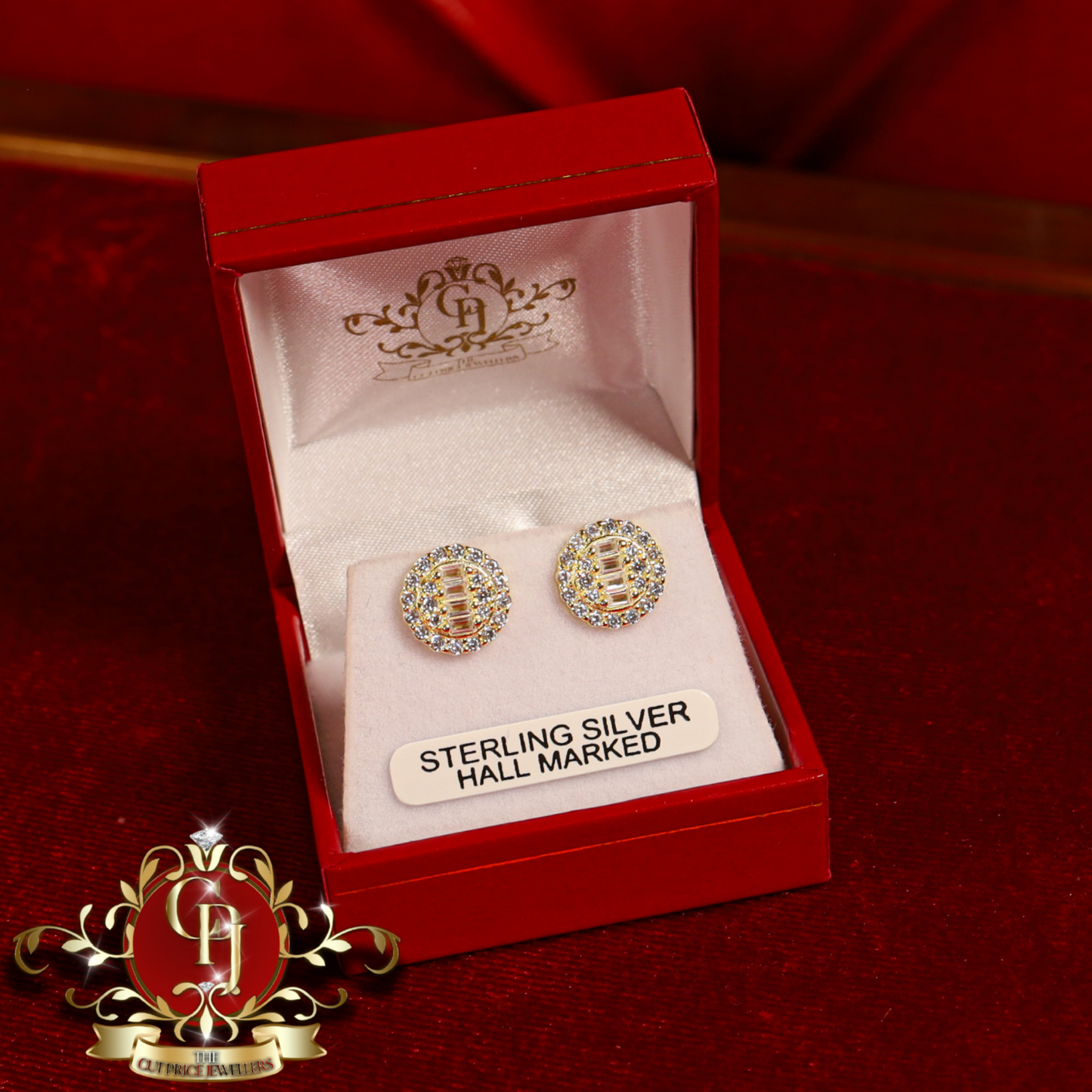 Baguette Circle Studs (Gold-Plated) | The Cut Price Jewellers