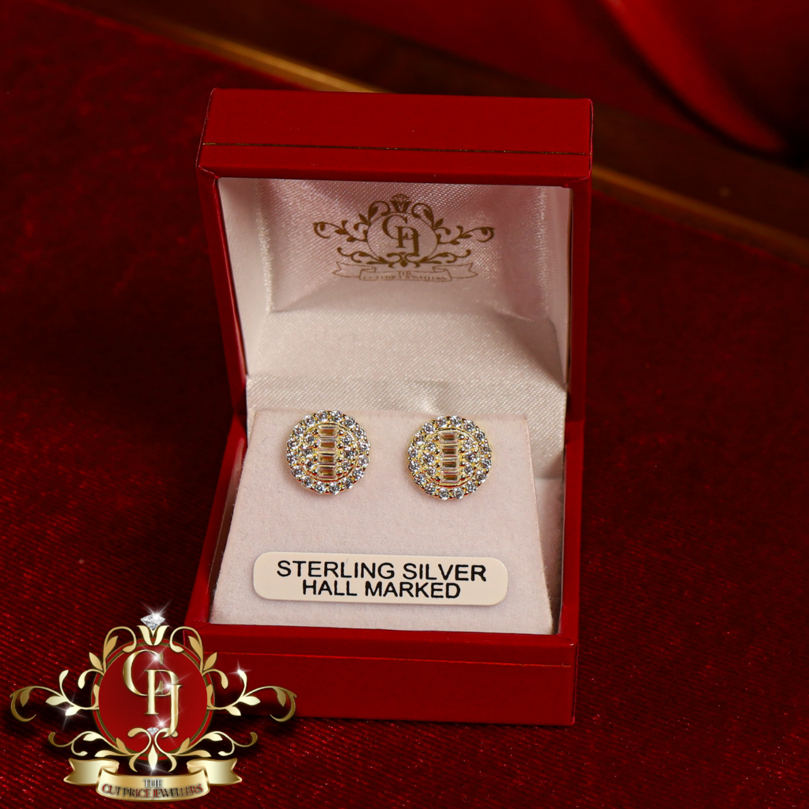Baguette Circle Studs (Gold-Plated)