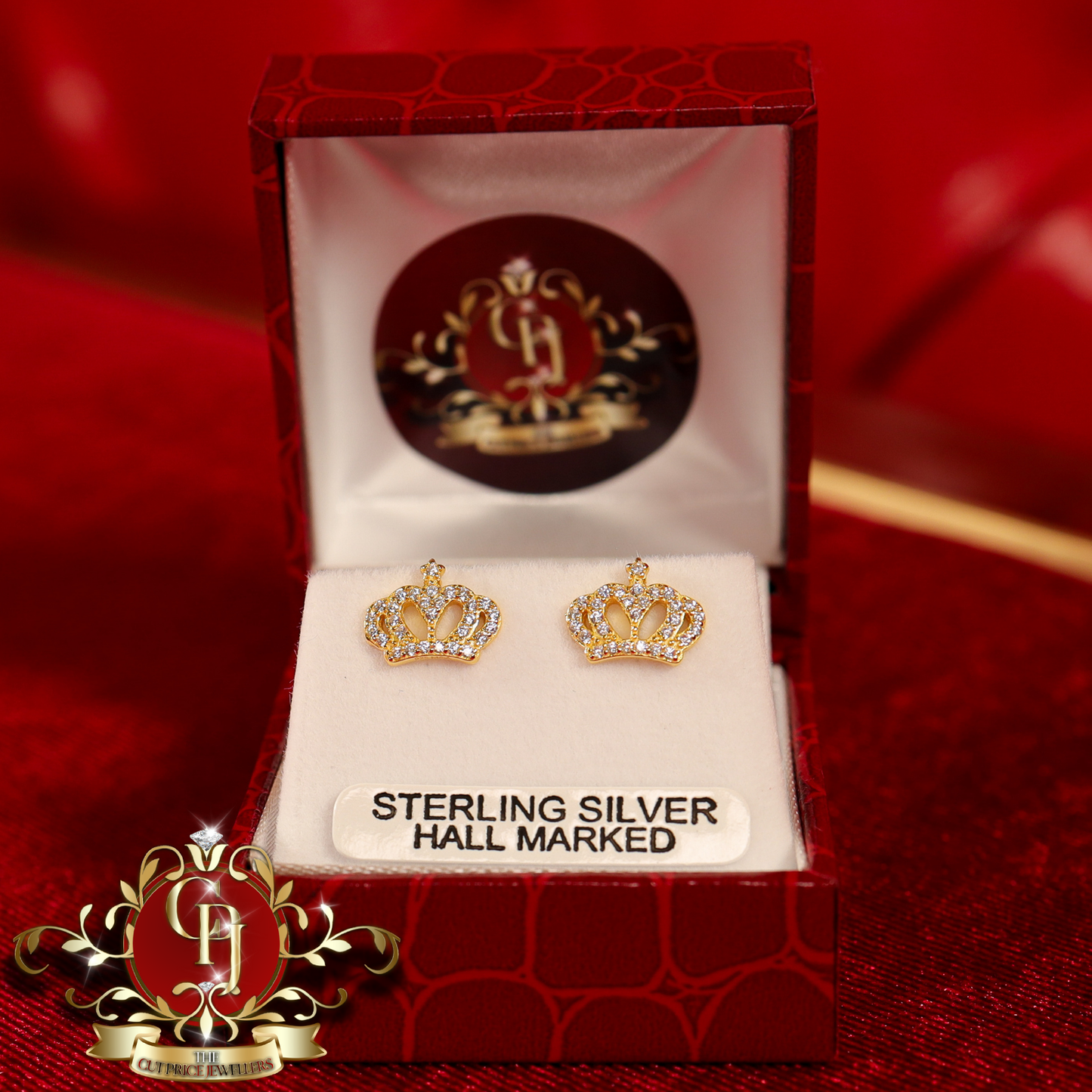 CHRISTMAS DROP NO.4: "Talia" Crown Studs (Gold-Plated with Cubic Zirconia) | The Cut Price Jewellers