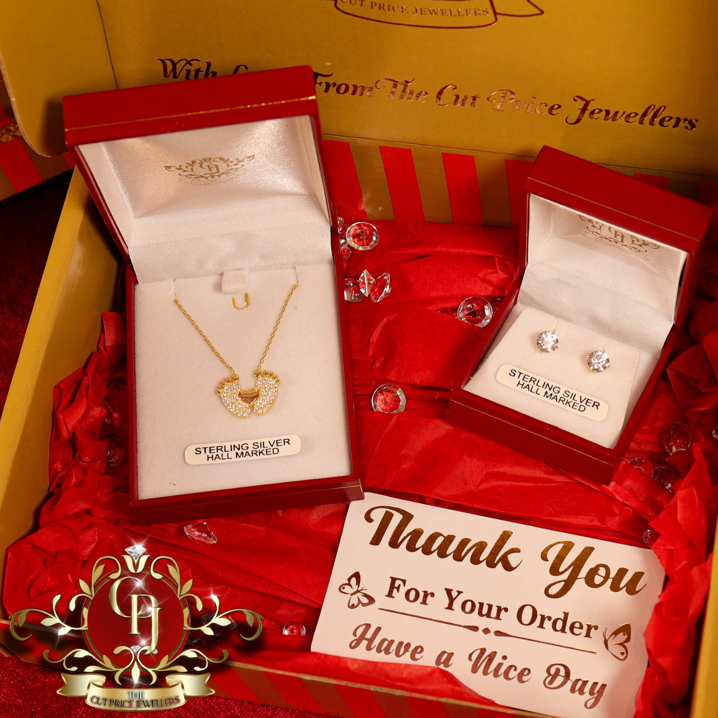 "Tiny Toes" Gift Box (Gold-Plated with Cubic Zirconia) | The Cut Price Jewellers