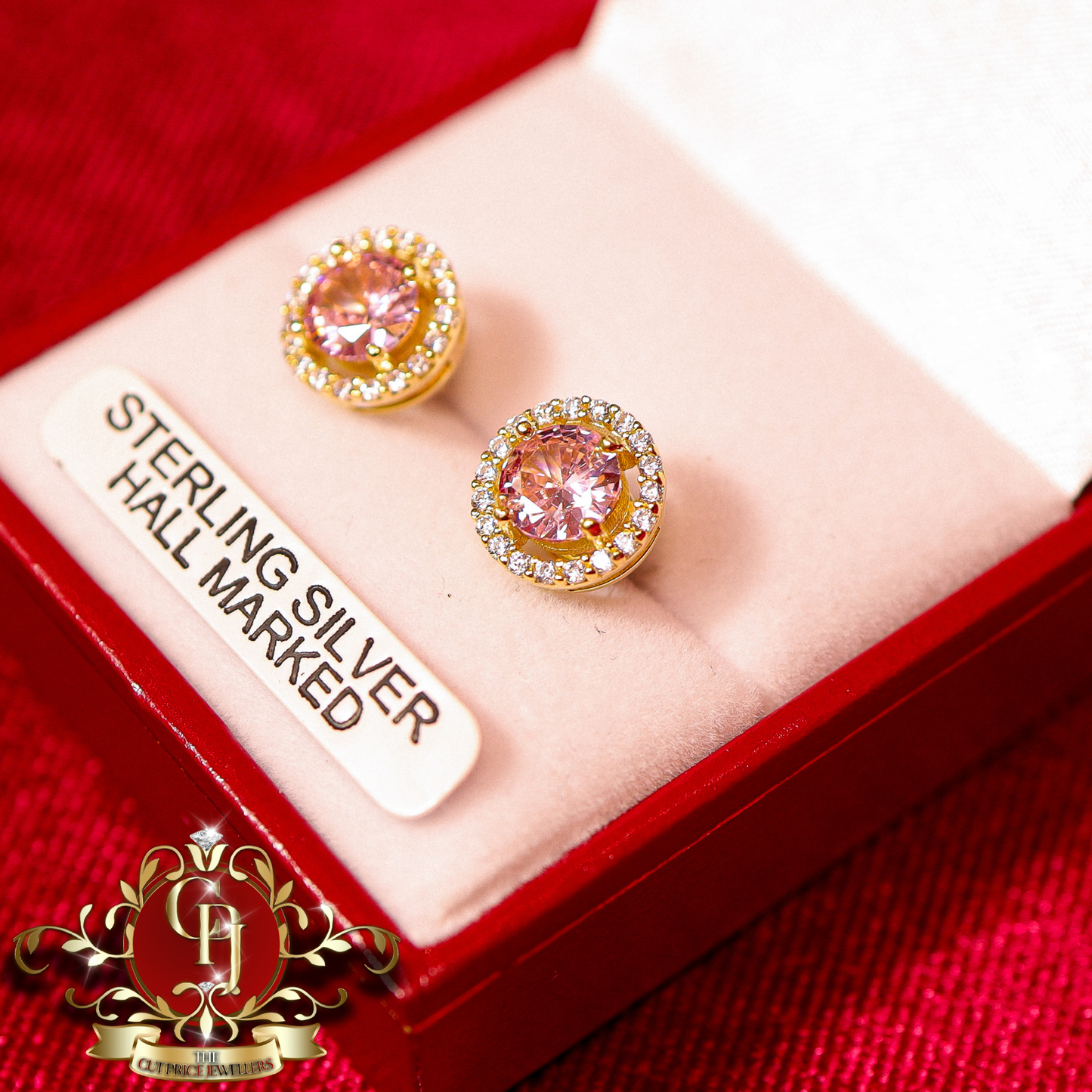 The Angel Studs (Gold-Plated & Pink Cubic Zirconia) | The Cut Price Jewellers