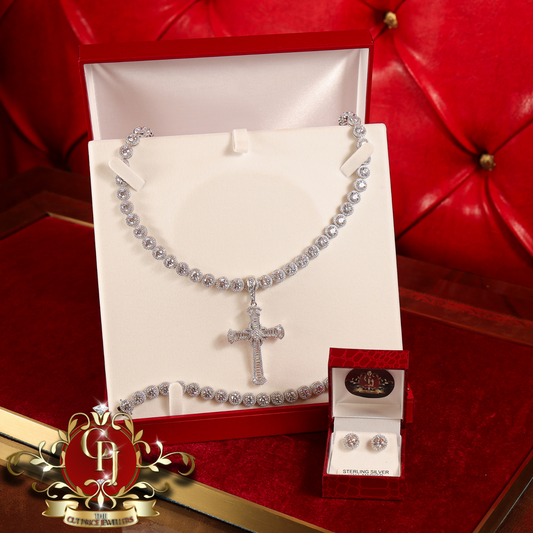 The "Halo" Cross Set with Cubic Zirconia | The Cut Price Jewellers