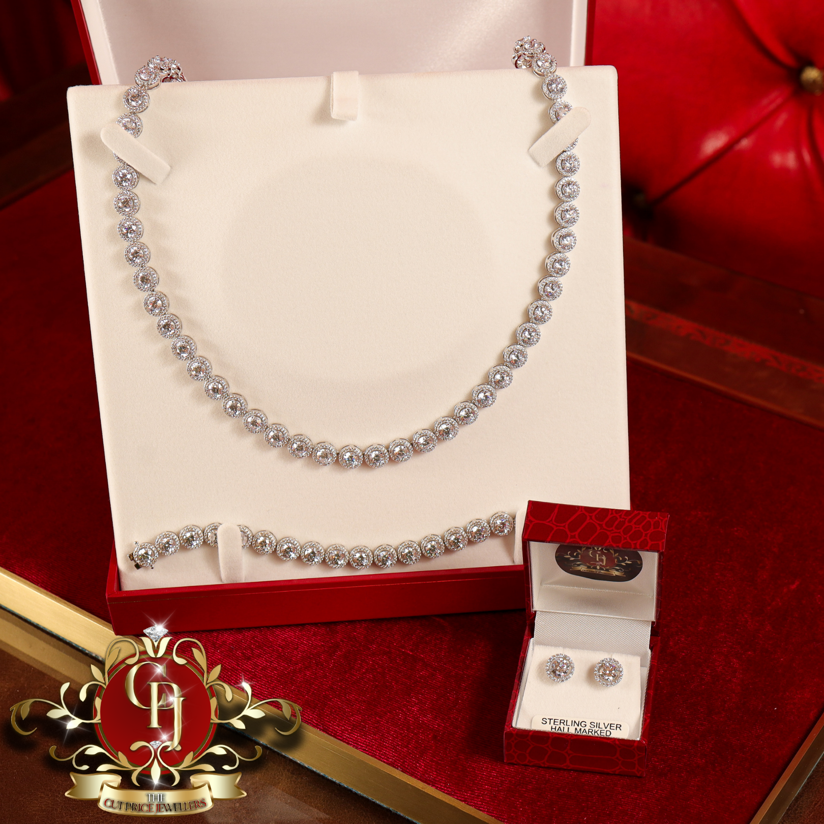 The "Halo" Sterling Silver Tennis Set with Cubic Zirconia