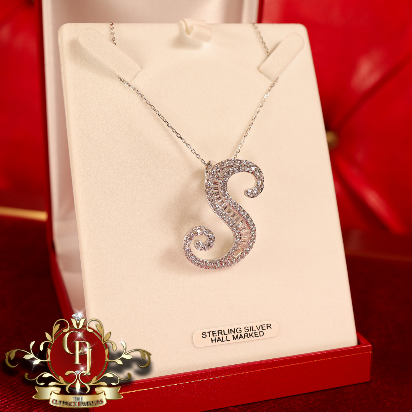 Large Sterling Silver Baguette Initial on Light Chain | The Cut Price Jewellers