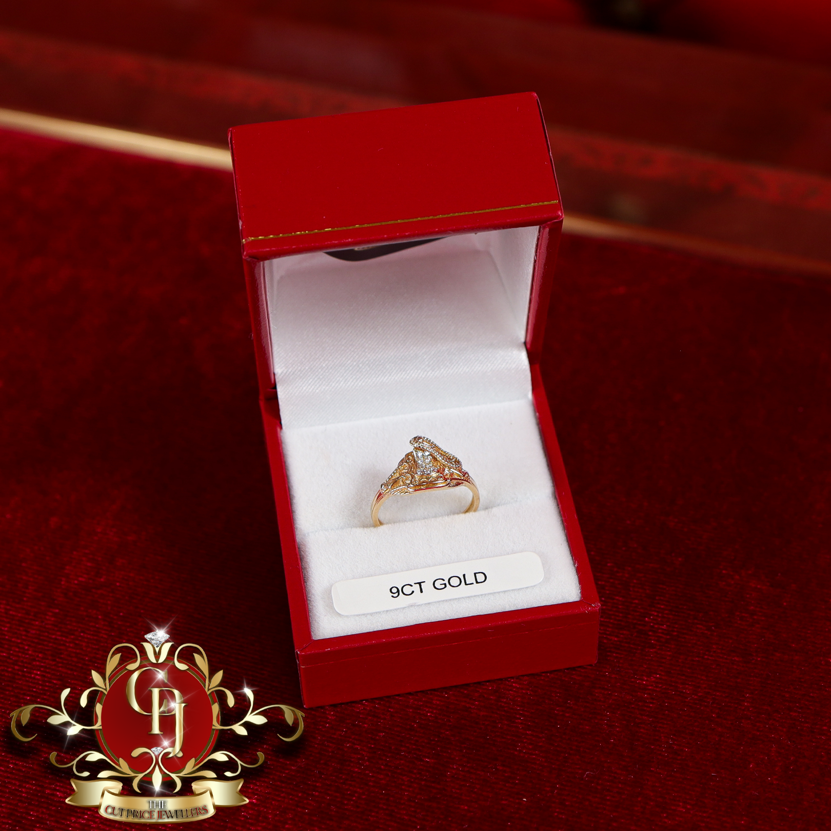 9ct Gold Saddle Ring with Cubic Zirconia
