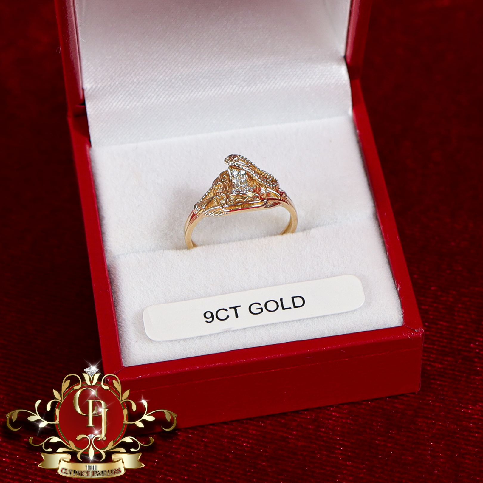 9ct Gold Saddle Ring with Cubic Zirconia