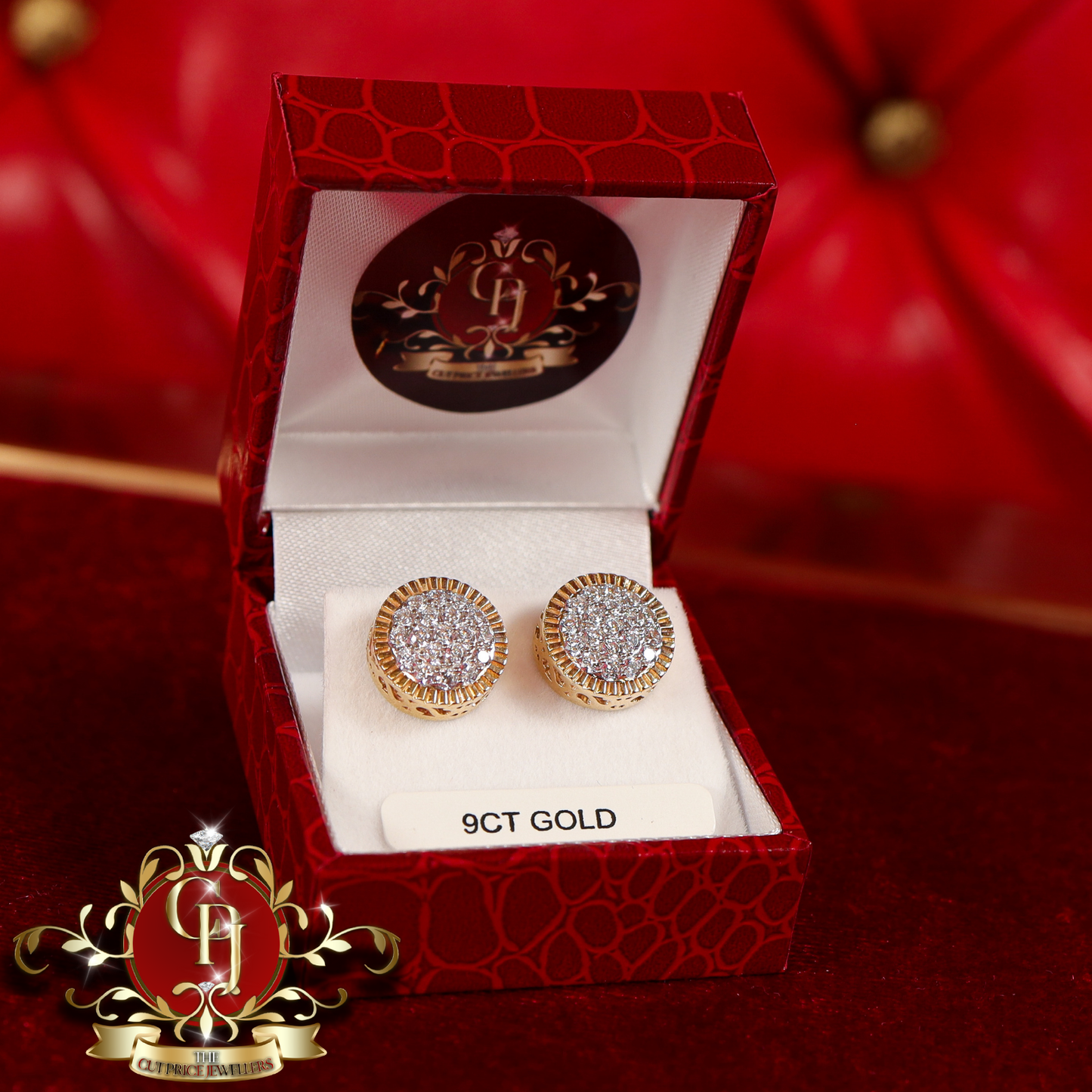 9ct Gold Rolex-Inspired Stud Earrings with Cubic Zirconia | The Cut Price Jewellers