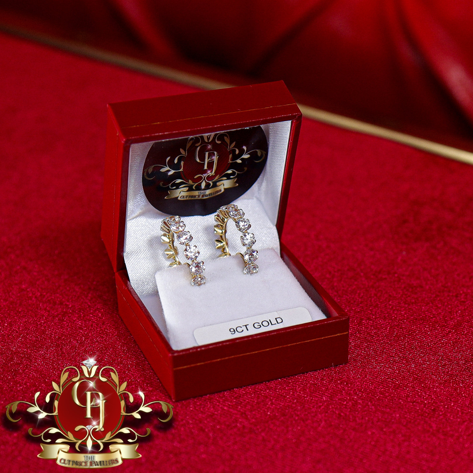 9ct Gold Hoop Earrings with Cubic Zirconia