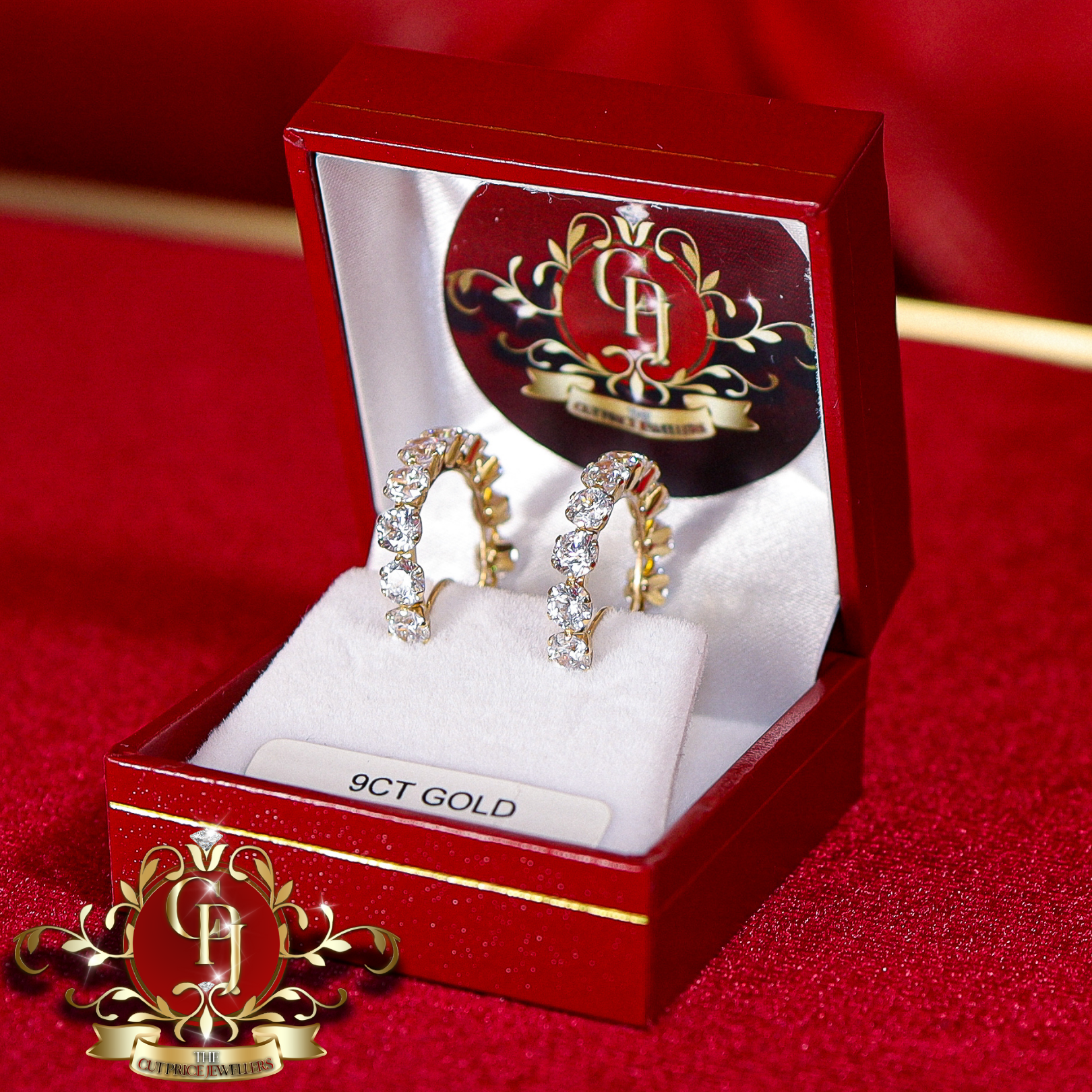 9ct Gold Hoop Earrings with Cubic Zirconia