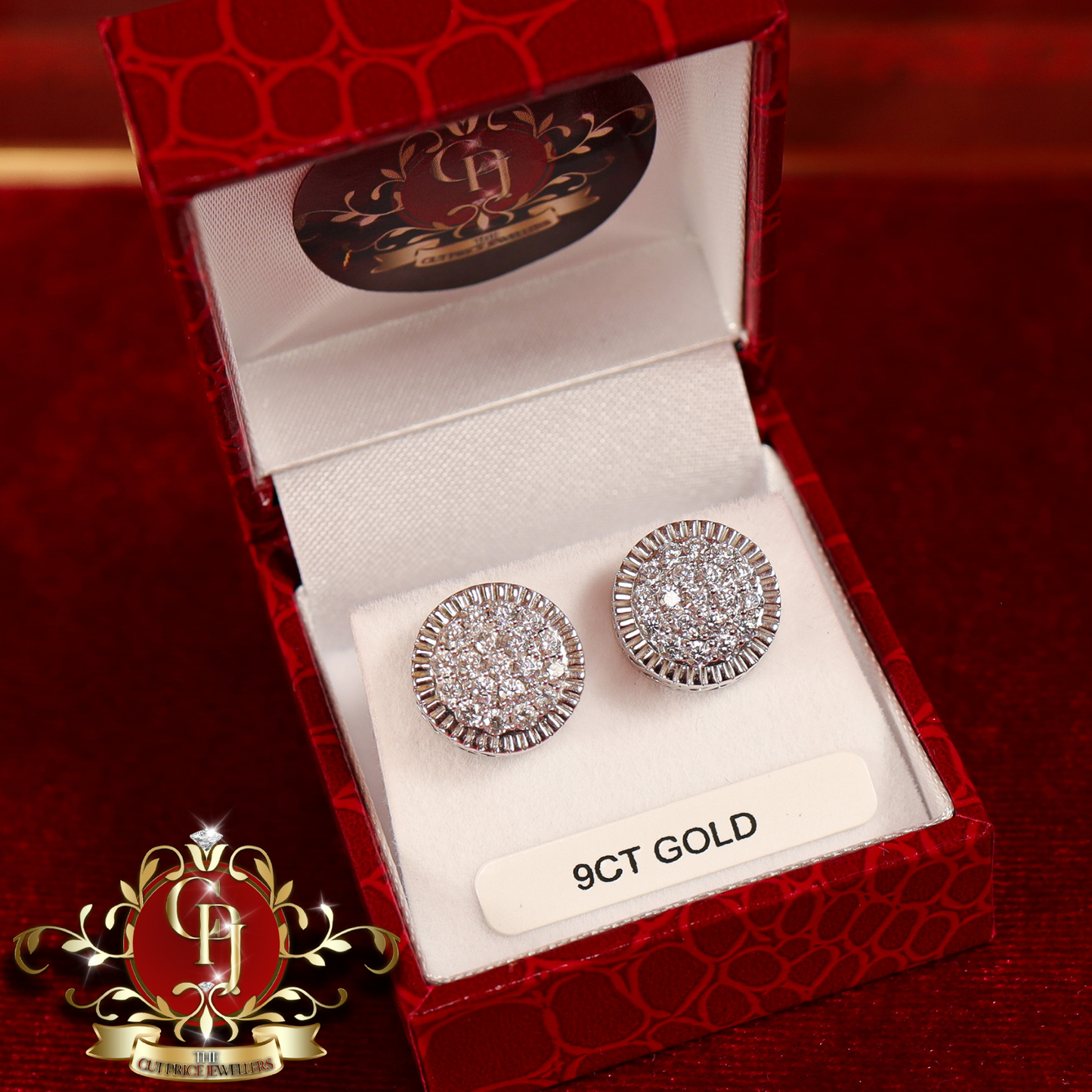 9ct White Gold Rolex-Inspired Stud Earrings with Cubic Zirconia | The Cut Price Jewellers