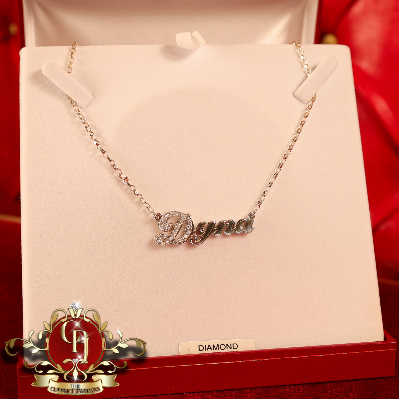 Handmade Sterling Silver Name Chain with Diamond 1st Letter