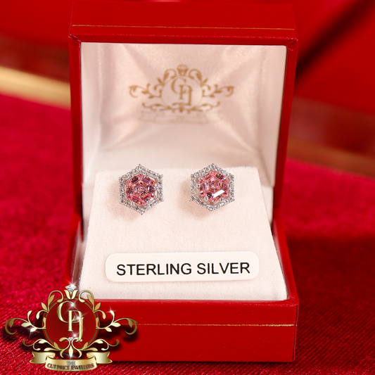 The "2-in-1" Hex Studs (Sterling Silver with Pink Cubic Zirconia) | The Cut Price Jewellers
