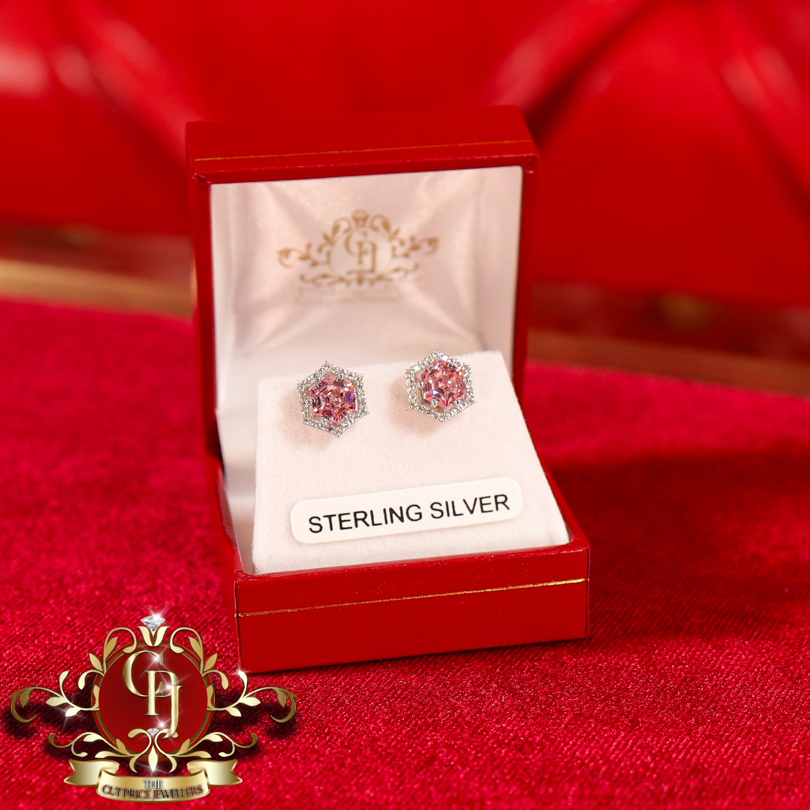 The "2-in-1" Hex Studs (Sterling Silver with Pink Cubic Zirconia)