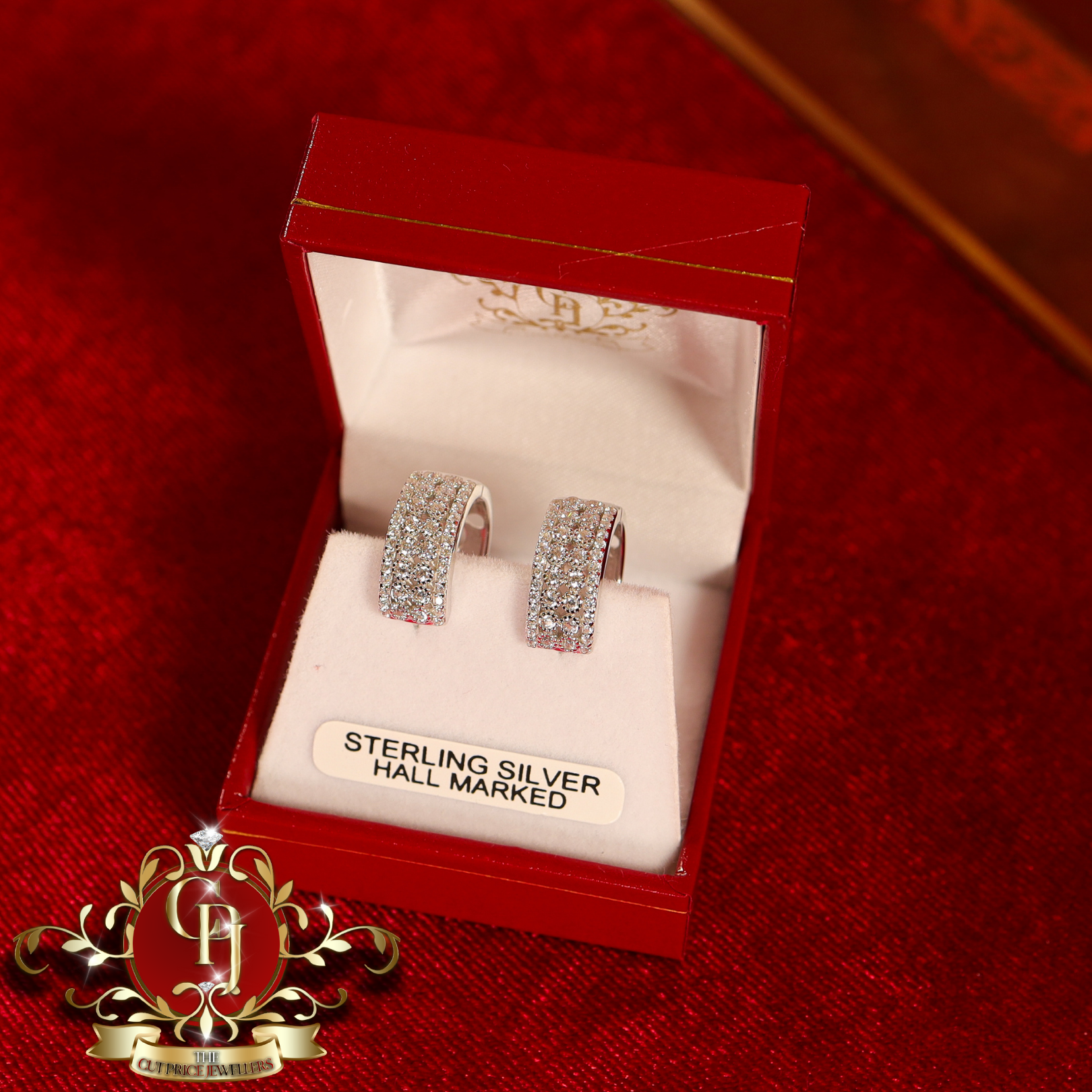 CHRISTMAS DROP Chunky Hoop Earrings (Sterling Silver with Cubic Zirconia)