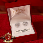 Baguette Heart Stud Earrings (Sterling Silver with Cubic Zirconia)