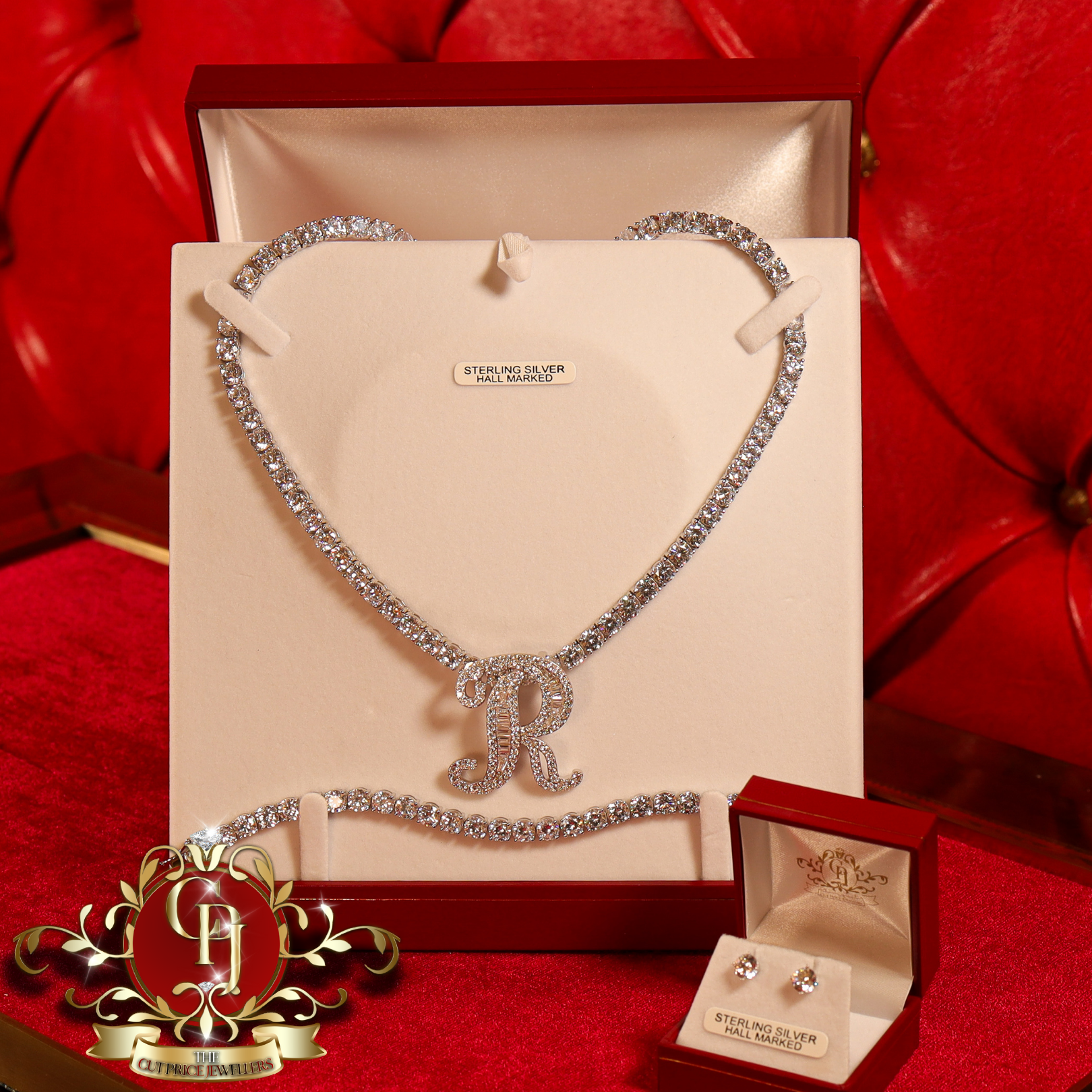 Baguette Initial Tennis Set with Earrings