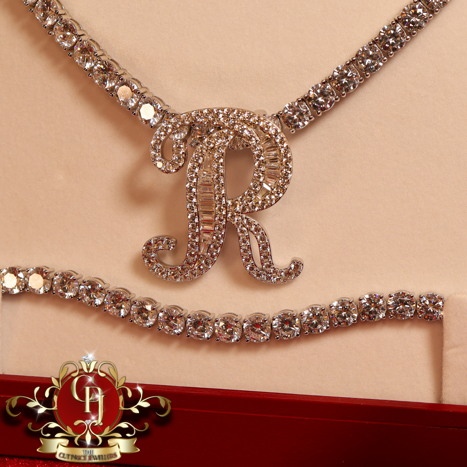 Baguette Initial Tennis Set with Earrings