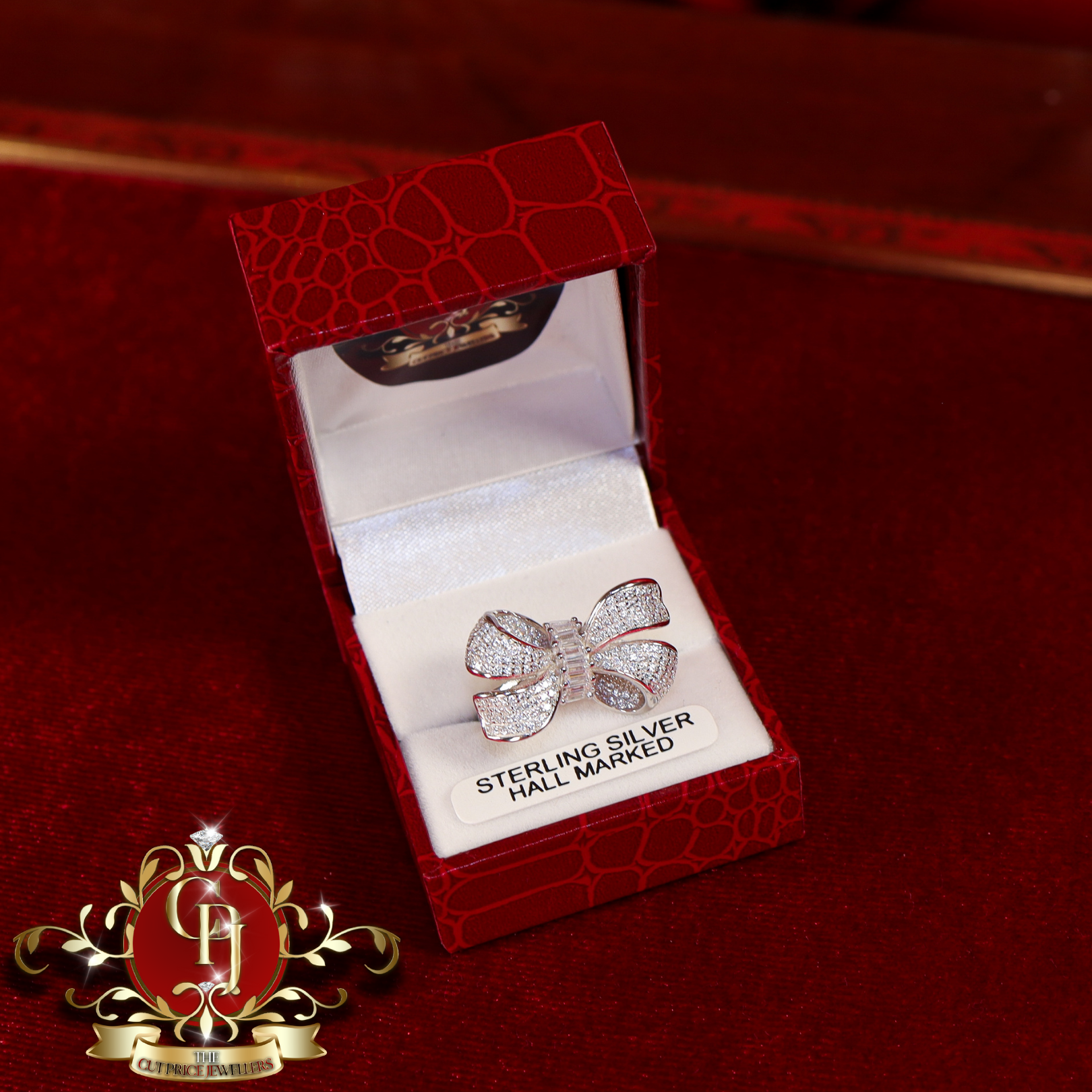 CHRISTMAS DROP Bow Ring (Sterling Silver with Cubic Zirconia)