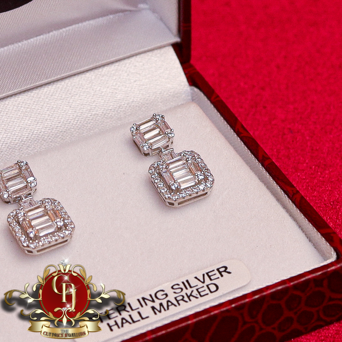 "Marie" Sterling Silver Drop Earrings with Cubic Zirconia | The Cut Price Jewellers