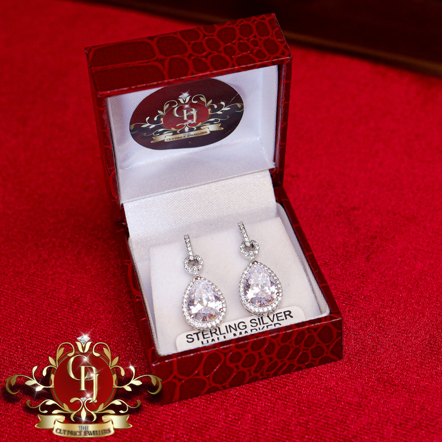 "Jacqui" Sterling Silver Pear Earrings with Cubic Zirconia | The Cut Price Jewellers