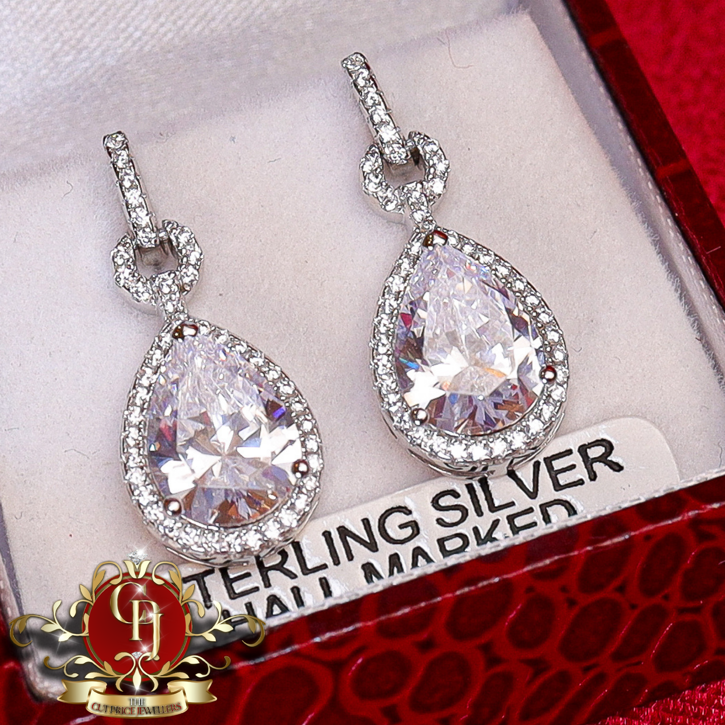 "Jacqui" Sterling Silver Pear Earrings with Cubic Zirconia | The Cut Price Jewellers