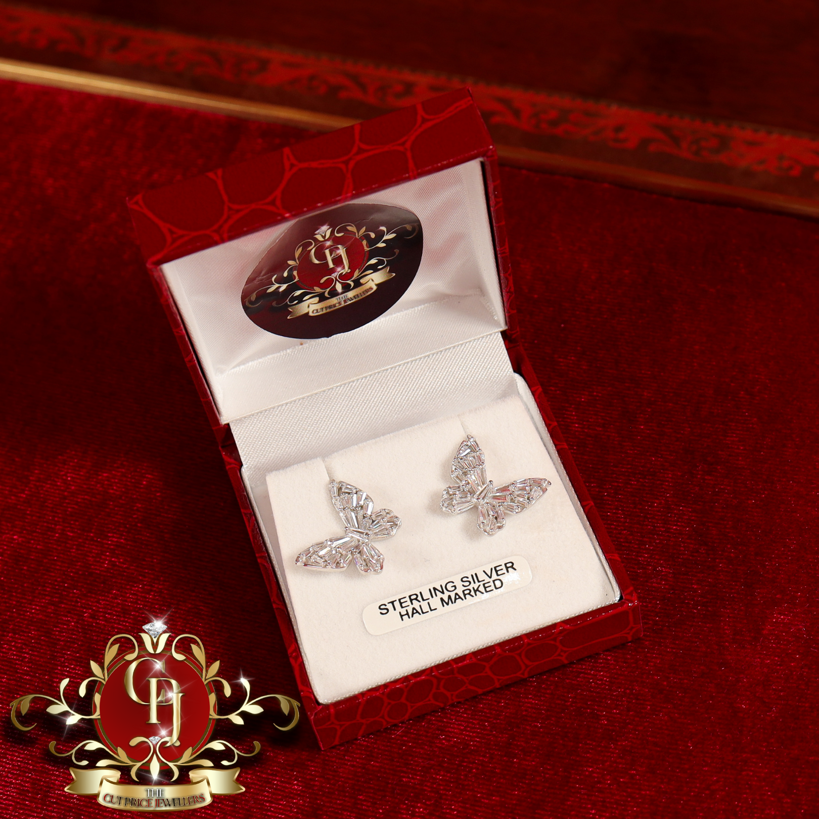 CHRISTMAS DROP NO.4: "Celeste" Butterfly Studs (Sterling Silver with Cubic Zirconia) | The Cut Price Jewellers