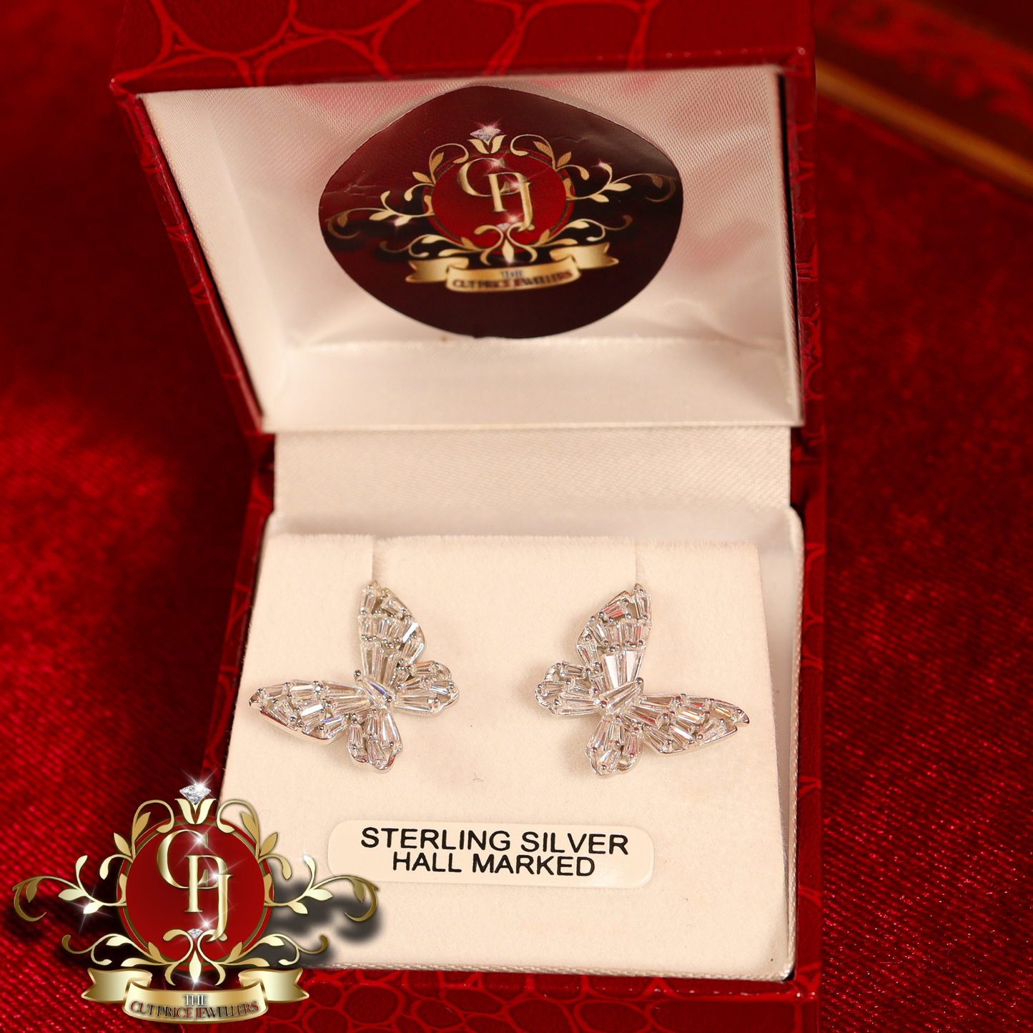 CHRISTMAS DROP NO.4: "Celeste" Butterfly Studs (Sterling Silver with Cubic Zirconia) | The Cut Price Jewellers