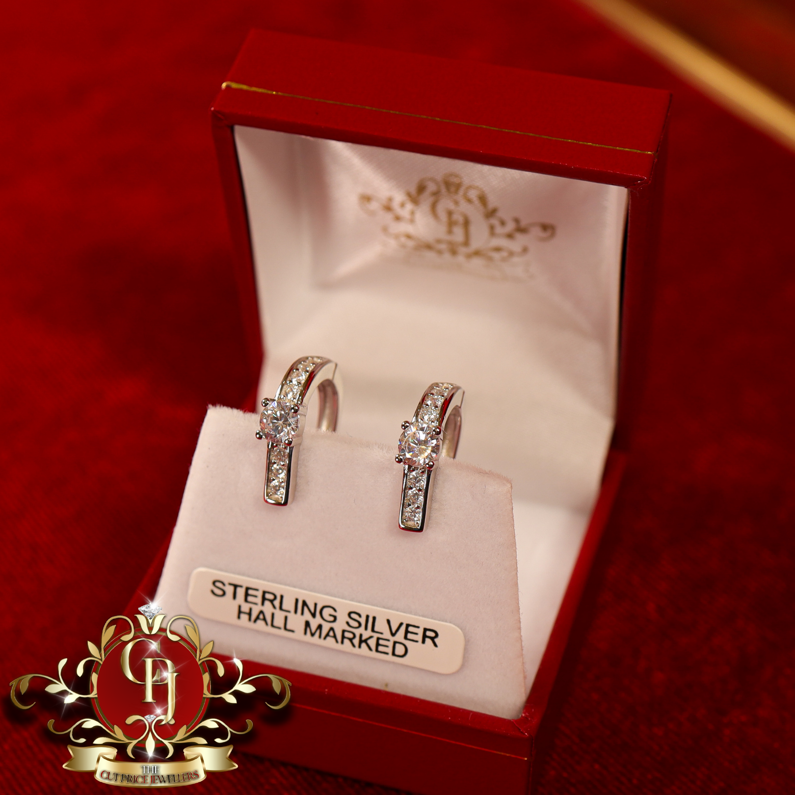 CHRISTMAS DROP Hoop Earrings (Sterling Silver with Cubic Zirconia)