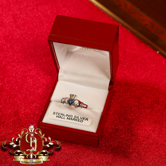 Sterling Silver Claddagh Ring with Blue Stone | The Cut Price Jewellers