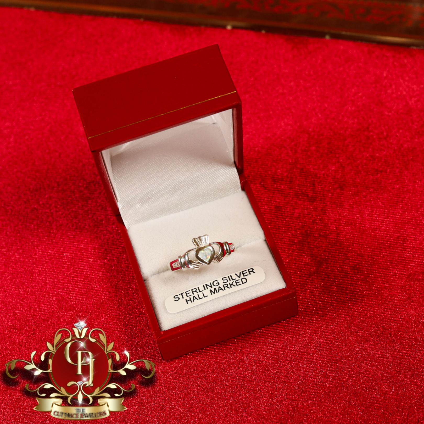 Sterling Silver Claddagh Ring with Opal Stone