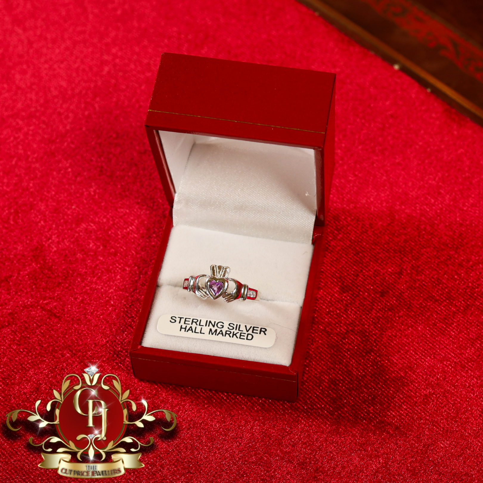 Sterling Silver Claddagh Ring with Purple Stone