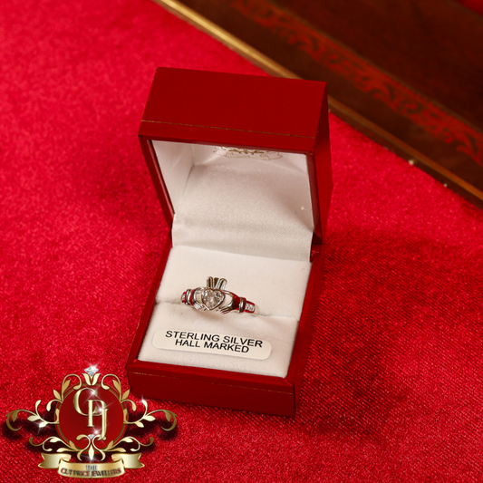 Sterling Silver Claddagh Ring with White Stone | The Cut Price Jewellers